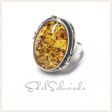 Edelschmiede925 Silberring 925 mit ovalem braunen Bernstein ab Ringgröße 58