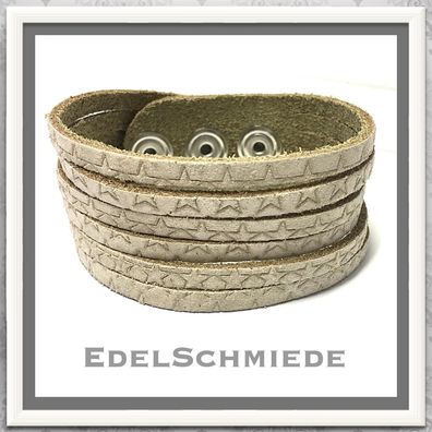 Edelschmiede925 beiges Lederarmband mit Druckknopf Verschluß Stern