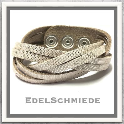 Edelschmiede925 beiges Lederarmband mit Druckknopf Verschluß