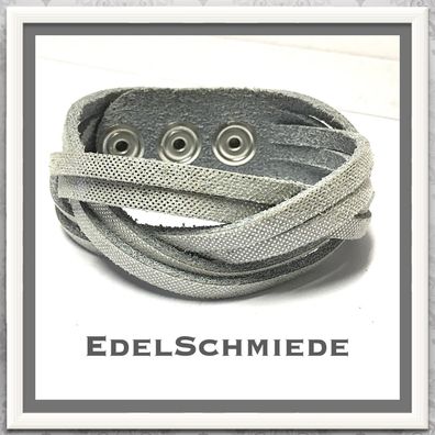 Edelschmiede925 hellgrau Lederarmband mit Druckknopf Verschluß