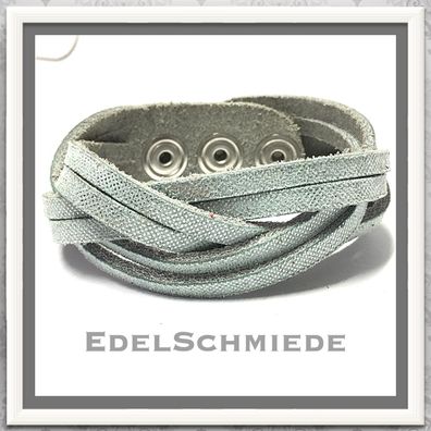 Edelschmiede925 graues Lederarmband mit Druckknopf Verschluß