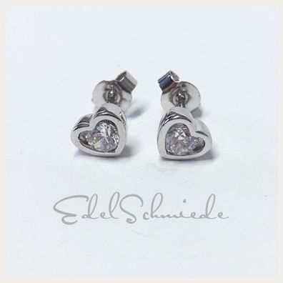 Edelschmiede925 Weißgoldohrstecker in 333/- mit Zirk. im Herz