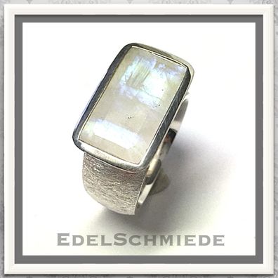 Edelschmiede925 Silberring 925 mit großem Mondstein rechteckig Ringgröße 57