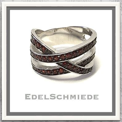 Edelschmiede925 breiter Damenring 925 Silber rhod mit Granat Ringgröße 59