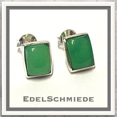 Edelschmiede925 Ohrstecker eckig in 925 Silber mit Chrysopras