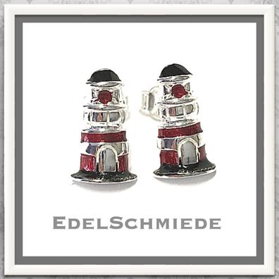 Ohrstecker 925 Silber Leuchtturm rot-schwarz