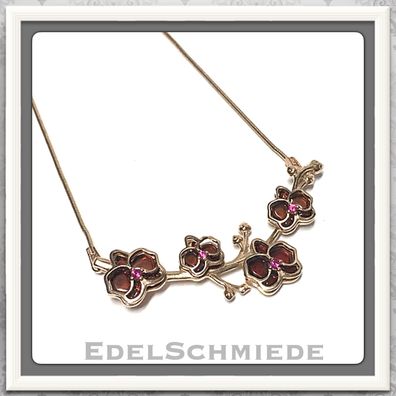 Edelschmiede925 Collier 925 Silber rosé mit Granat Blüten 42 cm
