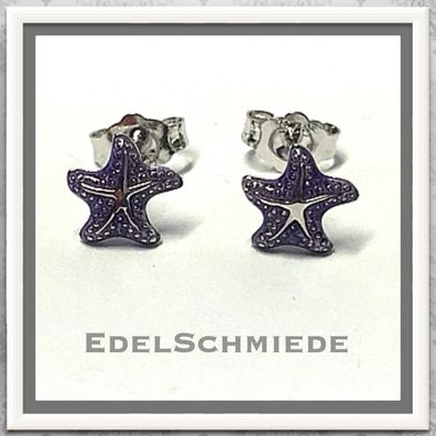 Edelschmiede925 kl. Seestern als Ohrstecker in 925 Silber - lila