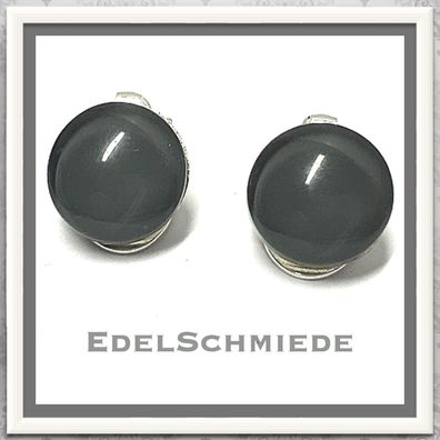 Edelschmiede925 Ohrclips 925/- mit Glas - Cabochon grau