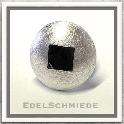 Edelschmiede925 üppiger Silberring eismatt mit eckigem Onyx Ringgröße 54