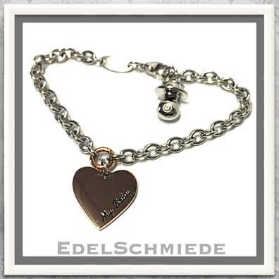 Edelschmiede925 Armband zur Geburt - Edelstahl mit Herz Anhänger