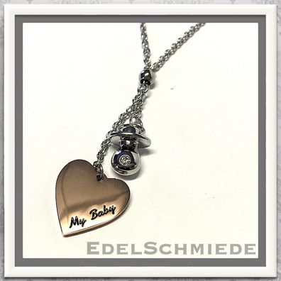 Edelschmiede925 Kette zur Geburt - Edelstahl mit Herz Anhänger