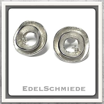 Edelschmiede925 große Ohrstecker 925/- rh, eismatt, Zirkonia