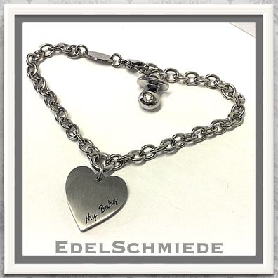 Edelschmiede925 Armband zur Geburt - Edelstahl mit Herz Anhänger