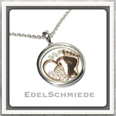 Edelschmiede925 Babyfüße unter Glas in 925 Silber bicolor mit Zirk