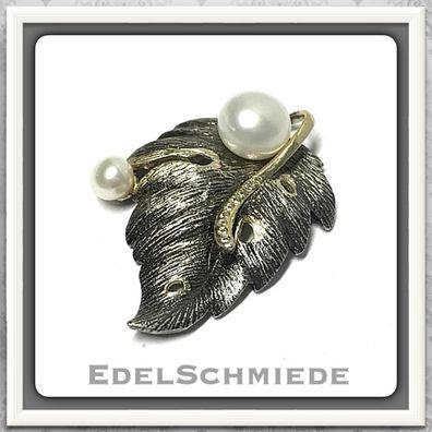 Edelschmiede925 edler Anhänger in 925 Silber bicolor Blatt + Perle