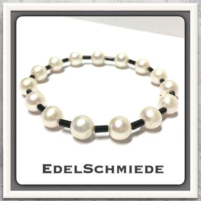 Edelschmiede925 Zugarmband mit schwarzem Onyx und Perle weiß