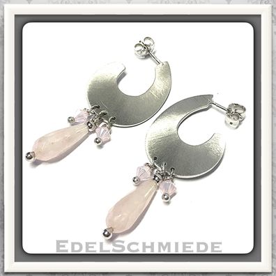 Ohrringe Edelschmiede925 moderne Ohrstecker 925 Silber matt Rosenquarz