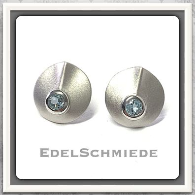 Edelschmiede925 edle Ohrstecker in 925/- rh, matt + Zirkonia blau