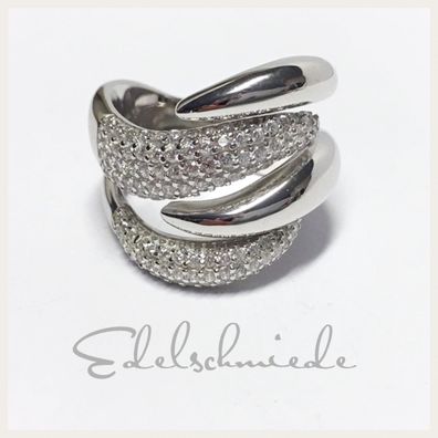 Edelschmiede925 edler Schmuckring in 925/- rh. mit Zirkonias Ringgröße 58