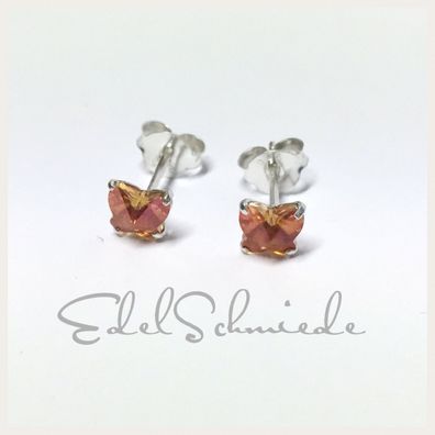 Edelschmiede925 Ohrstecker 925/- Sterling Silber kleiner Schmetterling Orange