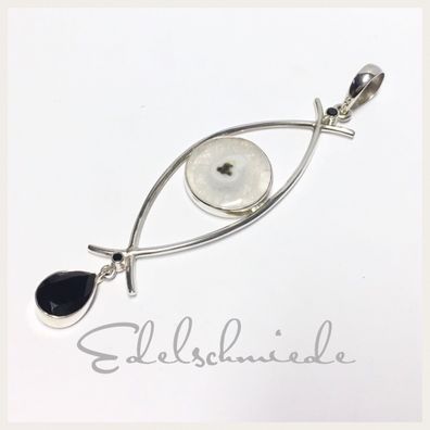 Edelschmiede925 Unikat Anhänger 925/- Sterling Silber mit Onyx und Achat Cabochon