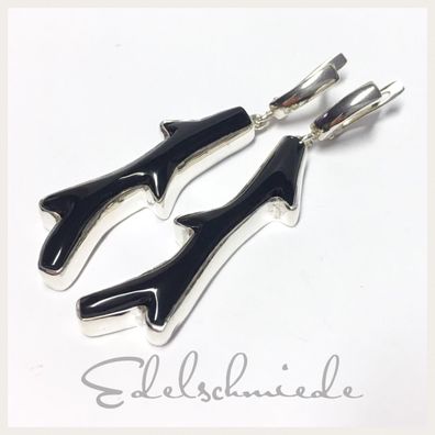 Edelschmiede925 Ohrhänger 925/- Sterling Silber mit Onyx als Korallenast