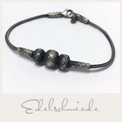 Edelschmiede925 rustikales Armband 925/- Sterling Silber geschwärzt 21 cm