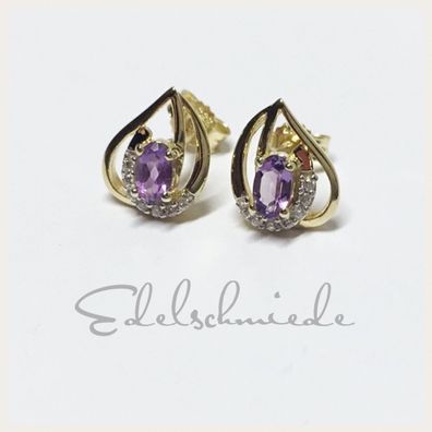 Ohrstecker 333/- GG mit Amethyst + Zirkonia