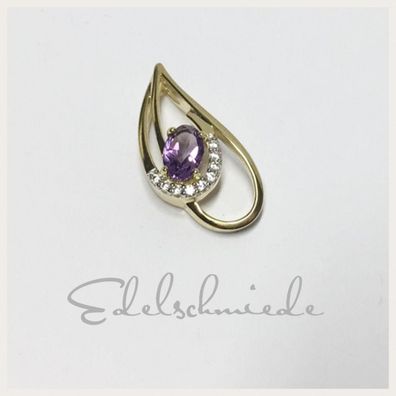 Anhänger 333/- GG mit Amethyst + Zirkonia