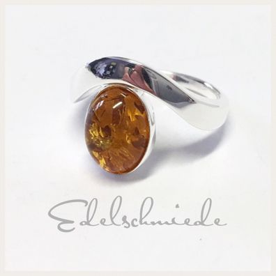 Edelschmiede925 Silberring 925 mit braunem Bernstein oval Ringgröße 52