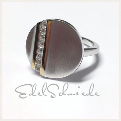 Edelschmiede925 edler Schmuckring bicolor 925 Silber mit Zirkonia Ringgröße 61