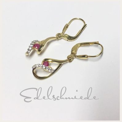 Edelschmiede925 Ohrhänger 333/- GG mit Rubin + Zirkonia