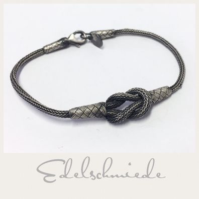 Edelschmiede925 geflochtenes Armband 925/- Sterling Silber geschwärzt 21 cm "Knoten"