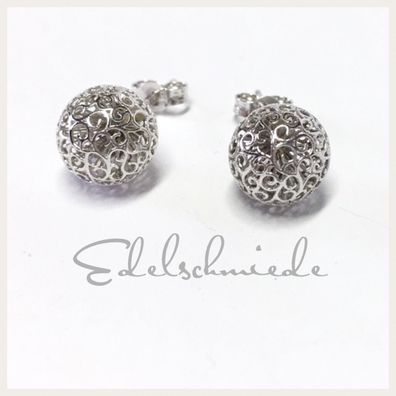 Edelschmiede925 Kugelohrstecker mit filigranem Ornament 333 WeißGold 8mm