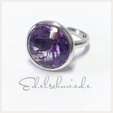 Edelschmiede925 edler Silberring rhod mit Amethyst facettiert Ringgröße 56