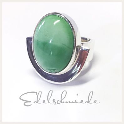 Edelschmiede925 massiver Silberring 925 mit ovalem Variscit Cabochon Ringgröße 54