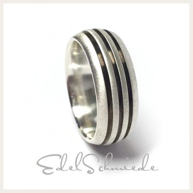 Edelschmiede925 massiver Bandring 925/- Silber teilw geschwärzt matt Ringgröße 58