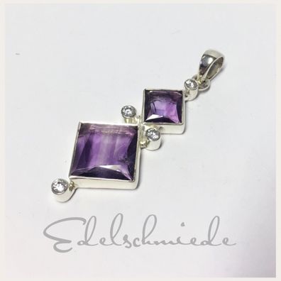 Edelschmiede925 Silberanhänger mit Amethyst, fac + Weißtopas 925