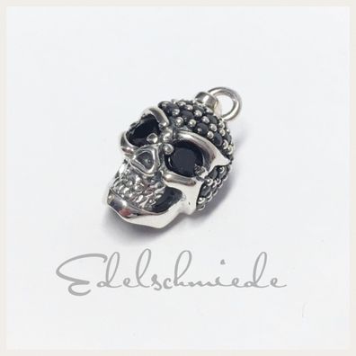 Edelschmiede925 trendiger Totenkopf in 925 Silber als Anhänger mit Zirkonia schwarz