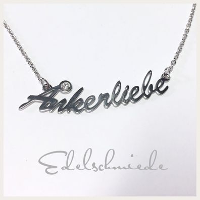 Ankerliebe als Schriftzug an Halskette in 925/- Sterling Silber rhod. 46-49cm