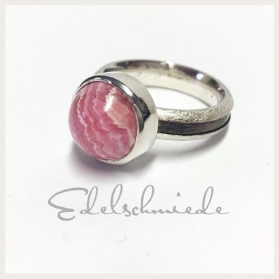 handgefertigter Silberring 925/- mit Rhodochrosit Cabochon #60