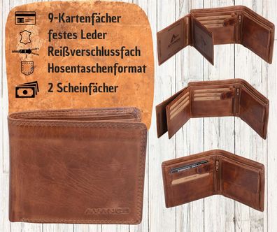 Lederbörse braun Scheintasche Klappen 9 Kartenfächer Herrenbörse echt Leder