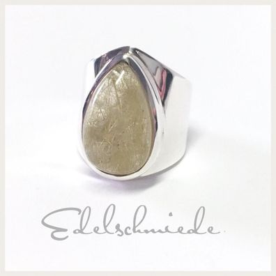 moderner Silberring 925 mit Rutilquarz Cabochon #52
