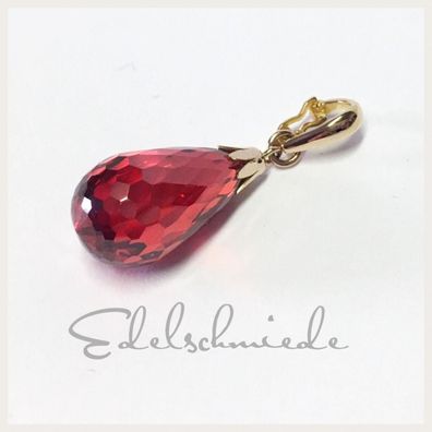 herrlich roter Zirkonia als Clipanhänger in 333/- Gelbgold