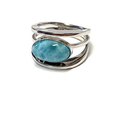moderner Silberring 925/- rh. mit Larimar Cabochon #50