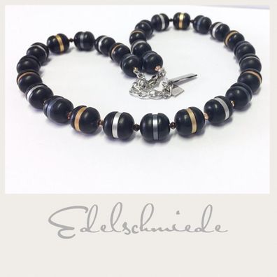 Onyxkette mit eloxiertem Aluminium Rondellen mit Edelstahlschließe 43-48 cm