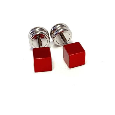 Würfel Ohrstecker 4 x 4 mm in eloxiertem Aluminium mit Edelstahl Stift - rot