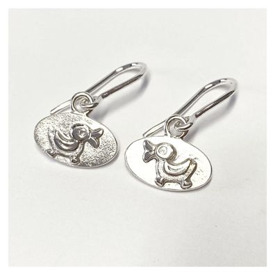 witzige Ohrhaken mit Enten Motiv 925/- Sterling Silber