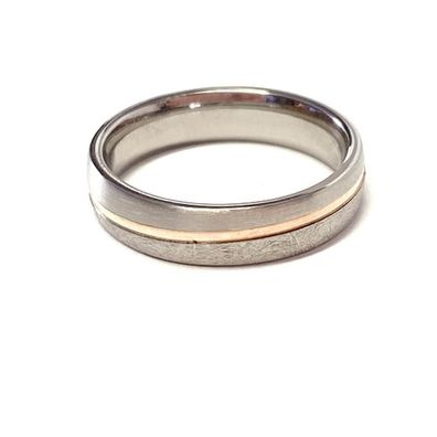 Herrenring Edelstahl matt mit 585/- Rotgoldeinlage #65